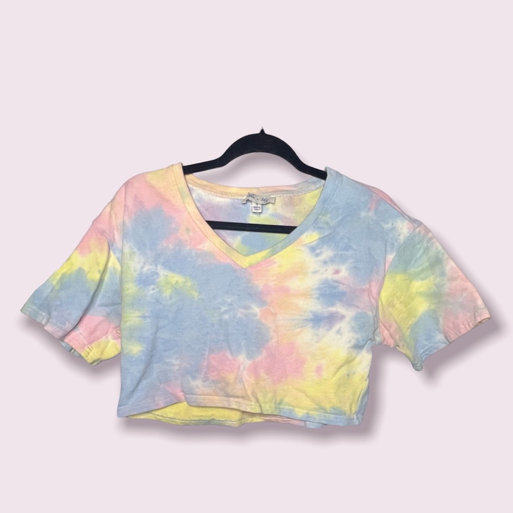 She + Sky Pastel Tie Dye Short Sleeve Crop Top Size Small